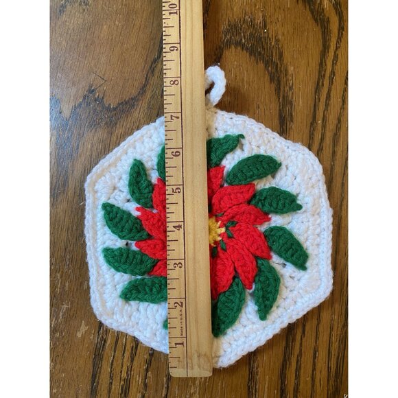Vintage Handmade Crocheted Poinsettia Hot Pad Christmas - Picture 3 of 3